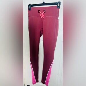 Fabletics Maroon Leggings with Pink Side Panels
